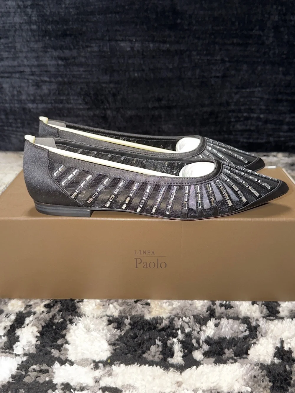 Paolo Black Pointed-Toe Embellished Flats